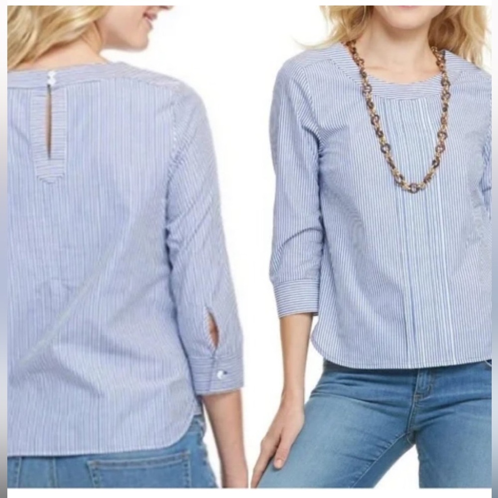 Vineyard Vines Blue Poplin Stripe Pintuck Pleated Front Top 4